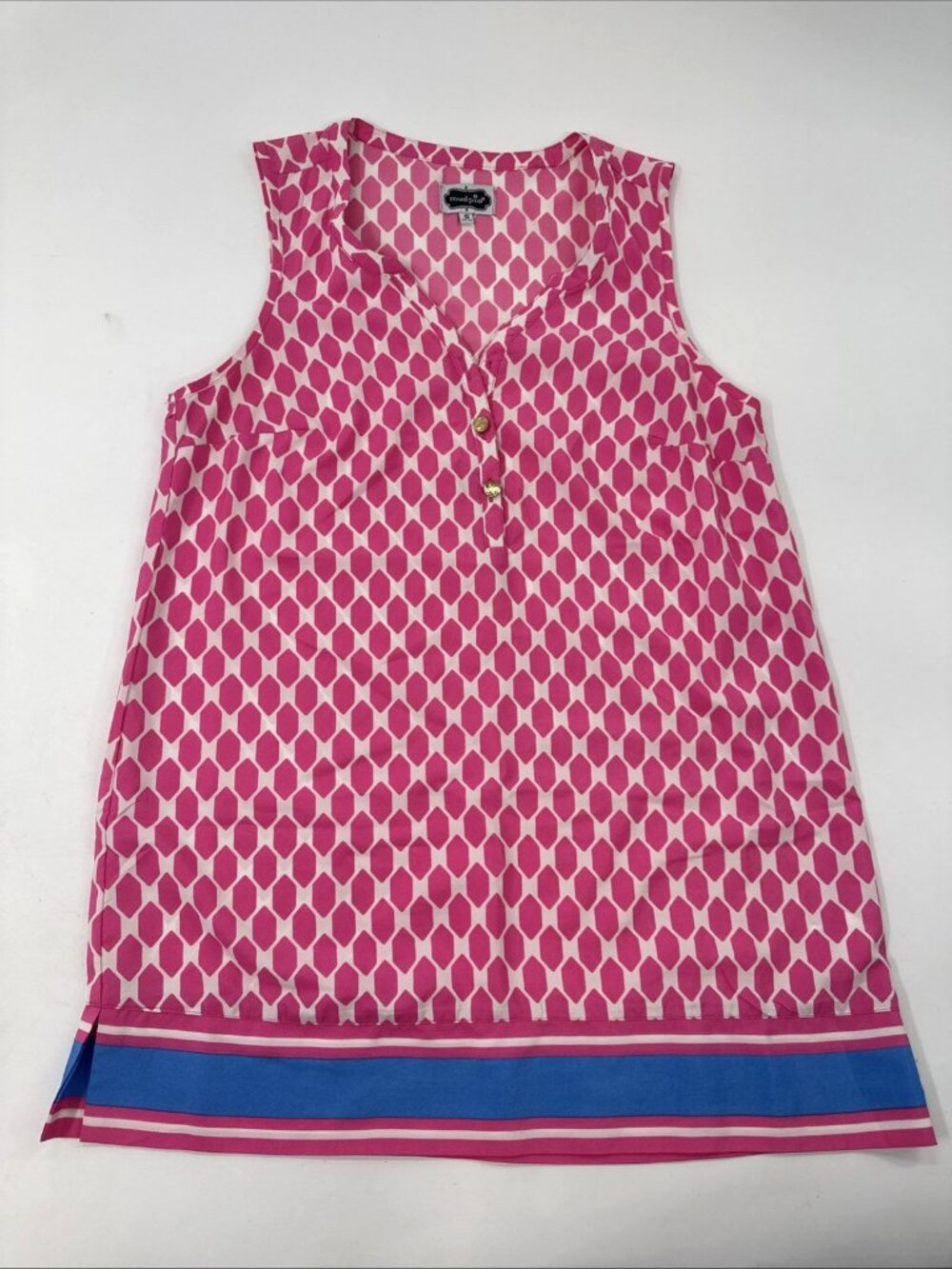 Mud Pie Sleeveless Top Tunic Womens Small 4-6 Pink Geometric Lightweight Button